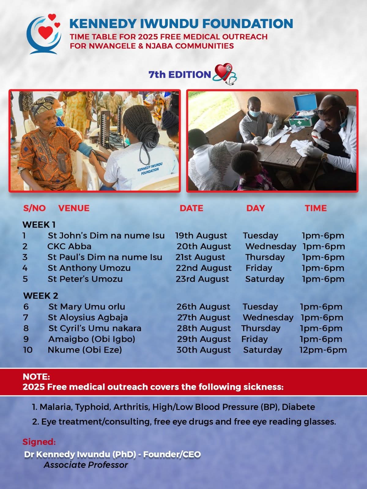 JUBILATION IN IMO AS KENNEDY IWUNDU FOUNDATION SET TO OFFER FREE MEDICALS AUGUST, 19